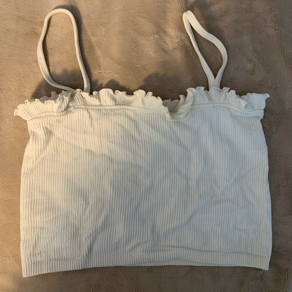 Zara White Ribbed Ruffled Camisole - Picture 3 of 4